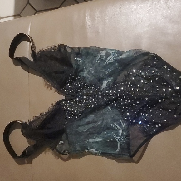 Other - VS (x1 Of A Kind) Elegant Black Lace Bling Bodysuit. Swarvoski Crystals
